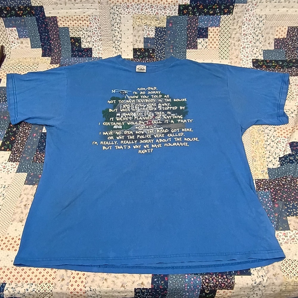 Vintage Mom Dad Funny Party Im So Sorry T Shirt Size 2XL Blue 90s Novelty